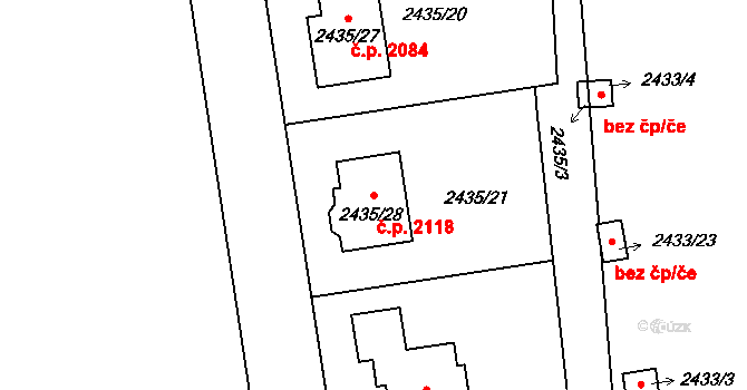 Bolevec 2118, Plzeň na parcele st. 2435/28 v KÚ Bolevec, Katastrální mapa