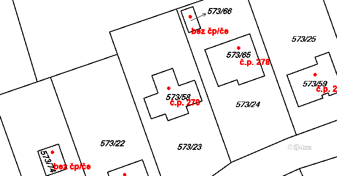 Drahelice 279, Nymburk na parcele st. 573/58 v KÚ Drahelice, Katastrální mapa