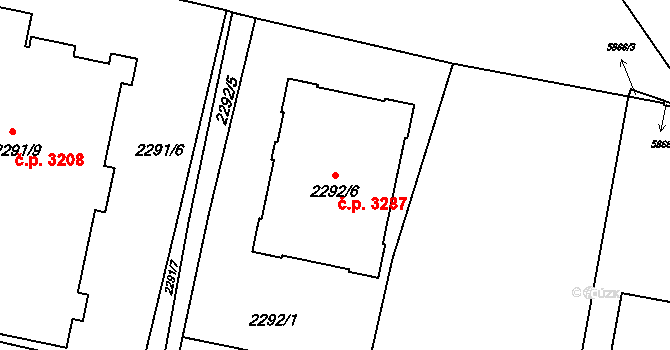 Záběhlice 3287, Praha na parcele st. 2292/6 v KÚ Záběhlice, Katastrální mapa
