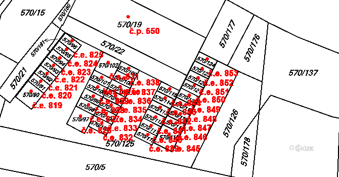 Vyškov-Předměstí 844, Vyškov na parcele st. 570/115 v KÚ Vyškov, Katastrální mapa