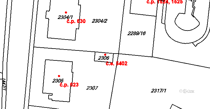 Kadaň 5402 na parcele st. 2306 v KÚ Kadaň, Katastrální mapa