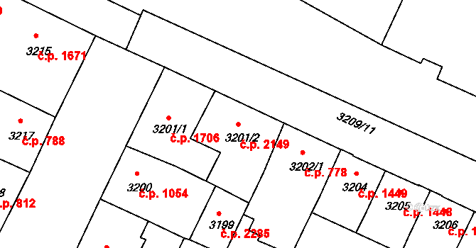 Předměstí 2149, Litoměřice na parcele st. 3201/2 v KÚ Litoměřice, Katastrální mapa