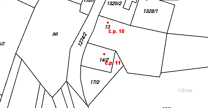 Jindřišská 11, Jirkov na parcele st. 14/2 v KÚ Jindřišská, Katastrální mapa