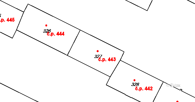 Poruba 443, Ostrava na parcele st. 327 v KÚ Poruba, Katastrální mapa