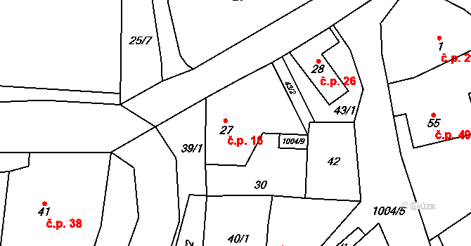 Kuřimské Jestřabí 16 na parcele st. 27 v KÚ Kuřimské Jestřabí, Katastrální mapa