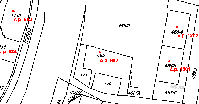 Brumov 992, Brumov-Bylnice na parcele st. 469 v KÚ Brumov, Katastrální mapa