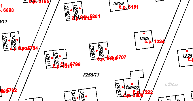 Zlín 3160 na parcele st. 3828/1 v KÚ Zlín, Katastrální mapa