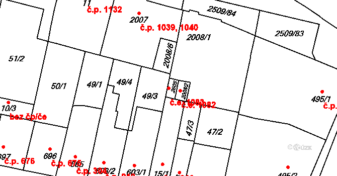 Kyjov 1083 na parcele st. 2605 v KÚ Kyjov, Katastrální mapa