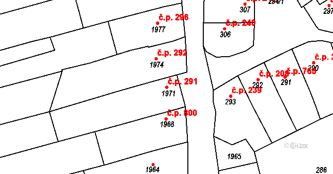 Vlčnov 291 na parcele st. 1971 v KÚ Vlčnov, Katastrální mapa