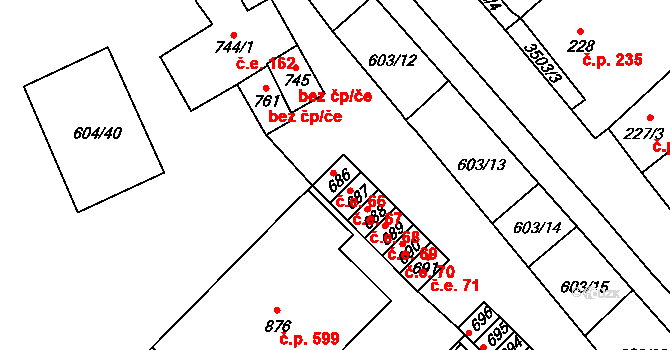 Lysice 66 na parcele st. 686 v KÚ Lysice, Katastrální mapa