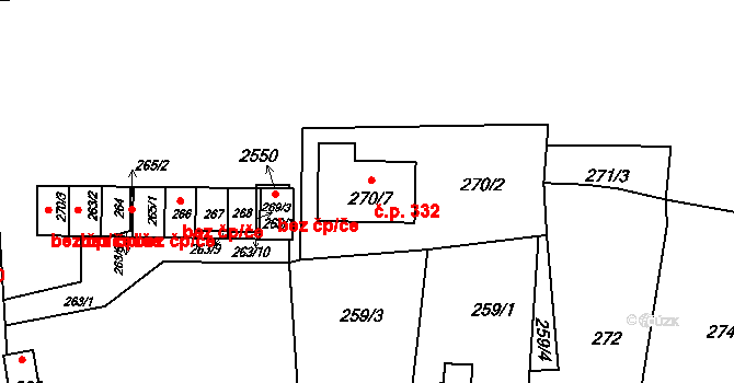 Dolní Chřibská 332, Chřibská na parcele st. 270/7 v KÚ Dolní Chřibská, Katastrální mapa