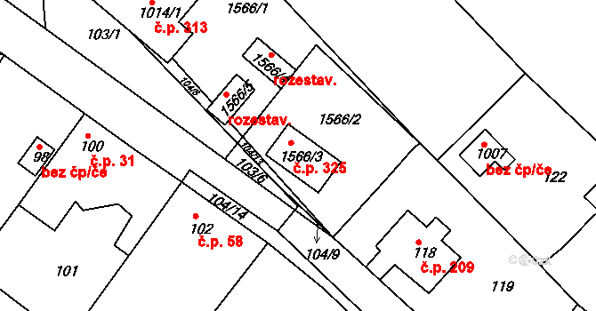 Lubná 325 na parcele st. 1566/3 v KÚ Lubná u Rakovníka, Katastrální mapa