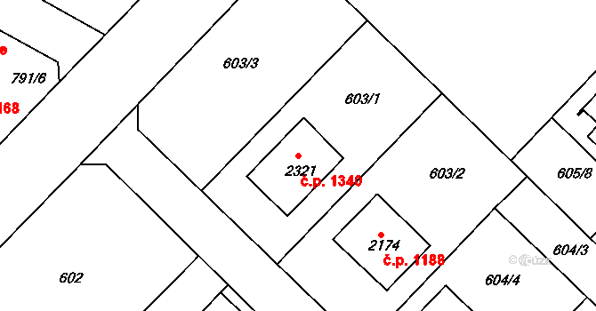 Neratovice 1340 na parcele st. 2321 v KÚ Neratovice, Katastrální mapa