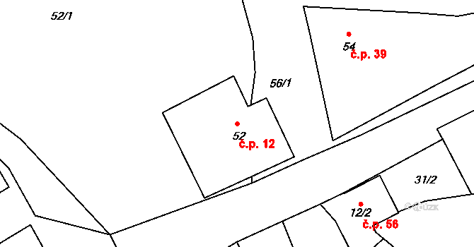 Kozinec 12, Holubice na parcele st. 52 v KÚ Kozinec, Katastrální mapa