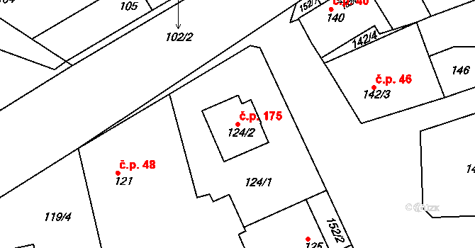 Chrášťany 175 na parcele st. 124/2 v KÚ Chrášťany u Prahy, Katastrální mapa