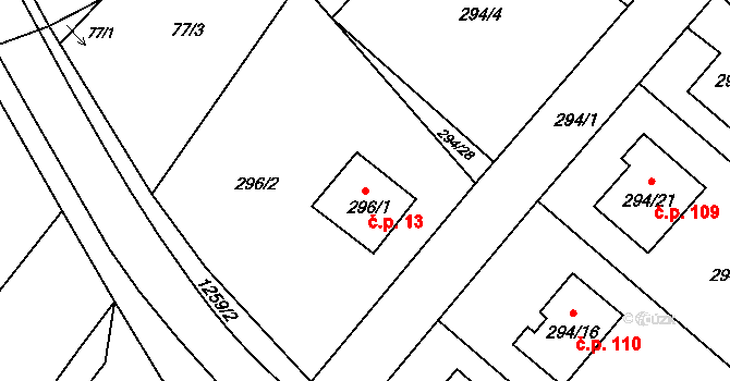 Slavětín nad Metují 13 na parcele st. 296/1 v KÚ Slavětín nad Metují, Katastrální mapa