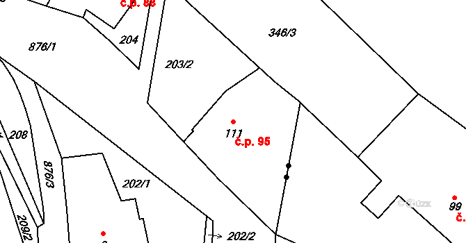Rokytník 95, Hronov na parcele st. 111 v KÚ Rokytník, Katastrální mapa