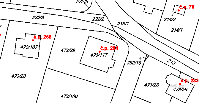 Čelkovice 294, Tábor na parcele st. 473/117 v KÚ Čelkovice, Katastrální mapa