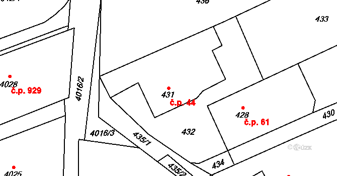 Koukolná 44, Dětmarovice na parcele st. 431 v KÚ Koukolná, Katastrální mapa