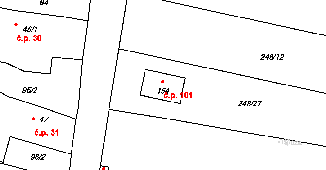 Nezdice 101 na parcele st. 154 v KÚ Nezdice nad Úhlavou, Katastrální mapa