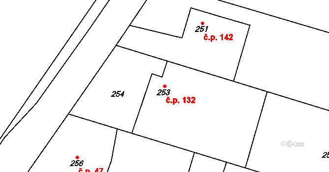 Kateřinice 132 na parcele st. 253 v KÚ Kateřinice, Katastrální mapa