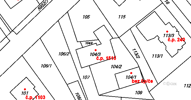 Bystřice 1515 na parcele st. 104/3 v KÚ Bystřice nad Olší, Katastrální mapa