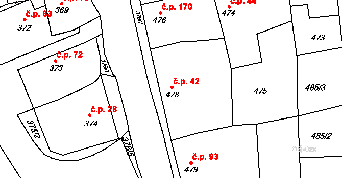 Rynholec 42 na parcele st. 478 v KÚ Rynholec, Katastrální mapa