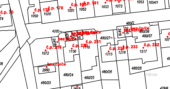 Horní Brána 231, Český Krumlov na parcele st. 1110 v KÚ Český Krumlov, Katastrální mapa
