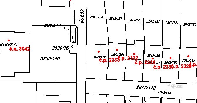 Louny 2333 na parcele st. 2842/203 v KÚ Louny, Katastrální mapa