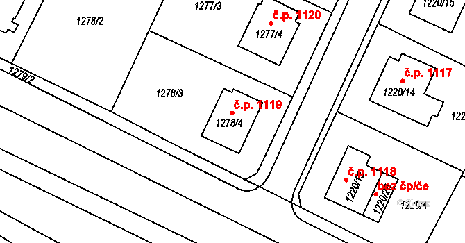 Chotěboř 1119 na parcele st. 1278/4 v KÚ Chotěboř, Katastrální mapa