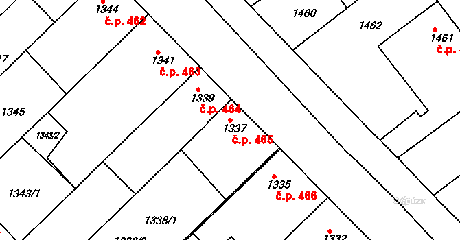 Hrušky 465 na parcele st. 1337 v KÚ Hrušky, Katastrální mapa