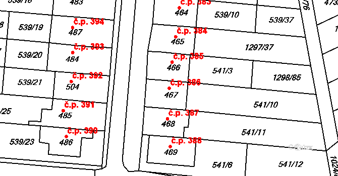 Nezamyslice 386 na parcele st. 467 v KÚ Nezamyslice nad Hanou, Katastrální mapa