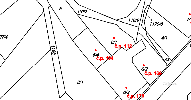 Protivanov 184 na parcele st. 6/4 v KÚ Protivanov, Katastrální mapa