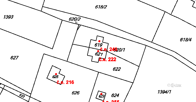Seloutky 222 na parcele st. 621 v KÚ Seloutky, Katastrální mapa