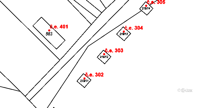 Bítov 303 na parcele st. 219/12 v KÚ Bítov, Katastrální mapa