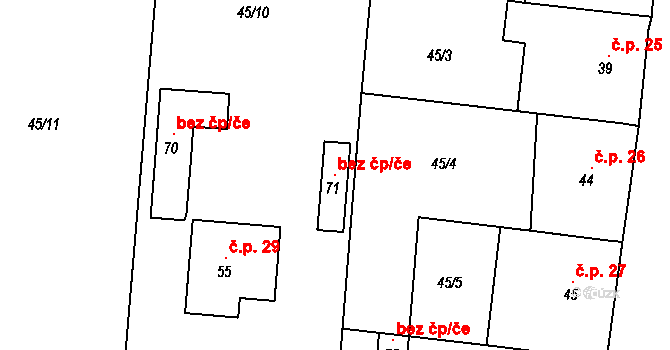 Třebenice 106275658 na parcele st. 71 v KÚ Plešice, Katastrální mapa