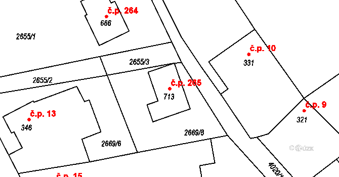 Pustý Mlýn 265, Brumovice na parcele st. 713 v KÚ Brumovice u Opavy, Katastrální mapa