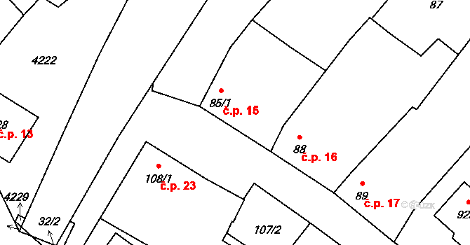Těšetice 15 na parcele st. 85/1 v KÚ Těšetice u Znojma, Katastrální mapa