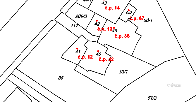 Přerov IX-Lýsky 42, Přerov na parcele st. 40 v KÚ Lýsky, Katastrální mapa