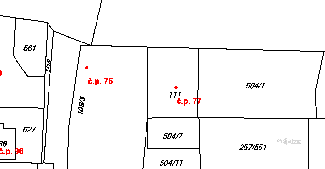 Chvalovice 77, Kovanice na parcele st. 111 v KÚ Chvalovice u Nymburka, Katastrální mapa