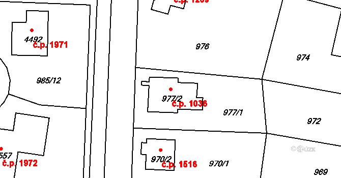 Čelákovice 1036 na parcele st. 977/2 v KÚ Čelákovice, Katastrální mapa