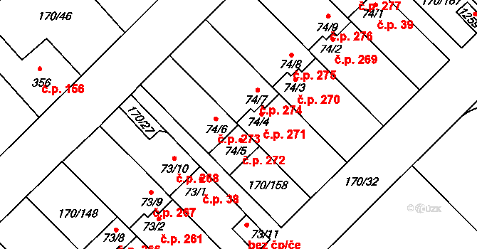 Brandýsek 272 na parcele st. 74/5 v KÚ Brandýsek, Katastrální mapa