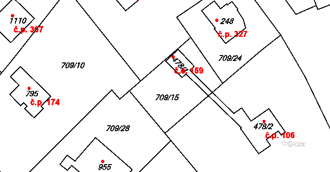 Měchenice 159 na parcele st. 478/1 v KÚ Měchenice, Katastrální mapa
