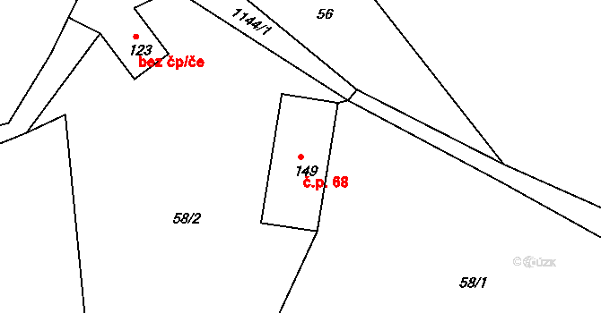 Velký Grunov 68, Brniště na parcele st. 149 v KÚ Velký Grunov, Katastrální mapa