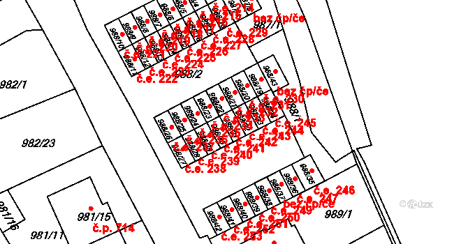Židlochovice 242 na parcele st. 988/31 v KÚ Židlochovice, Katastrální mapa
