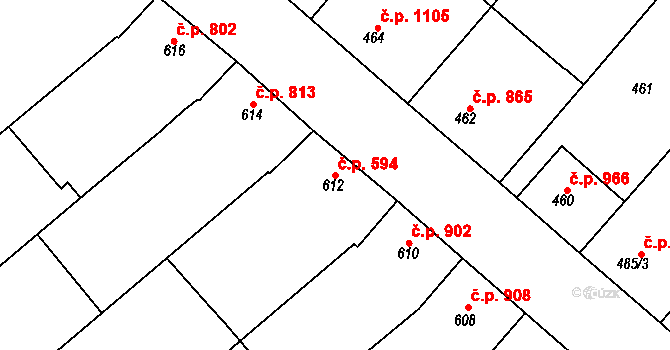 Mistřín 594, Svatobořice-Mistřín na parcele st. 612 v KÚ Mistřín, Katastrální mapa