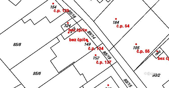 Lhota 134 na parcele st. 149 v KÚ Lhota u Kamenných Žehrovic, Katastrální mapa