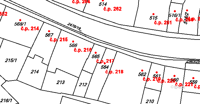 Polná 217 na parcele st. 565 v KÚ Polná, Katastrální mapa