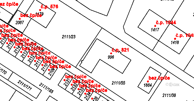Polná 821 na parcele st. 996 v KÚ Polná, Katastrální mapa