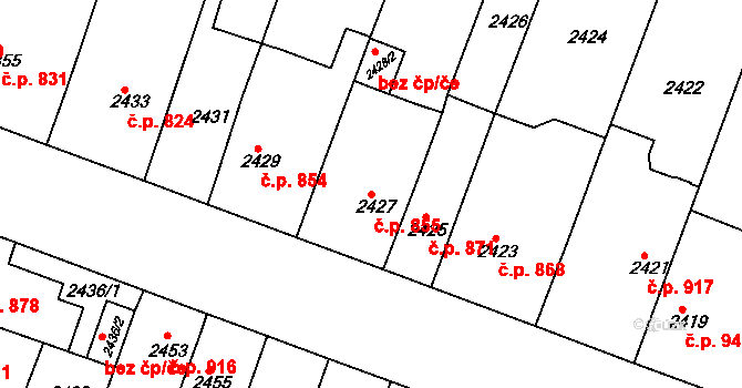 Slavkov u Brna 855 na parcele st. 2427 v KÚ Slavkov u Brna, Katastrální mapa